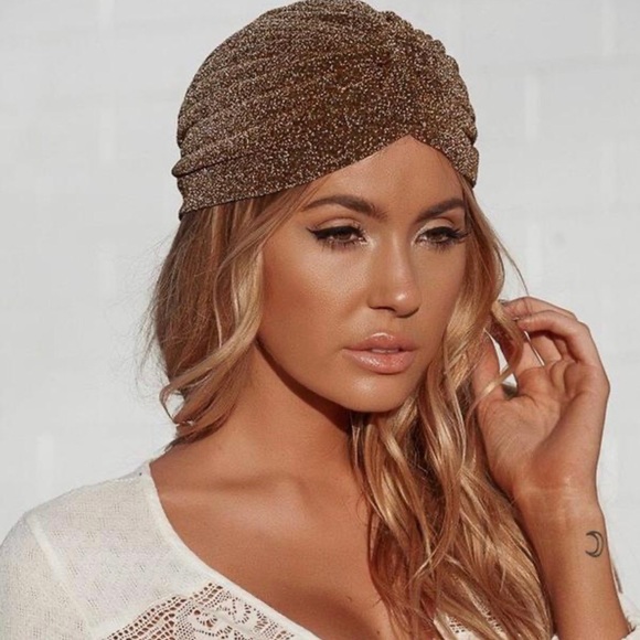 Sparkle Silver Turban Head Wrap No Tie Hat NEW - Picture 2 of 2